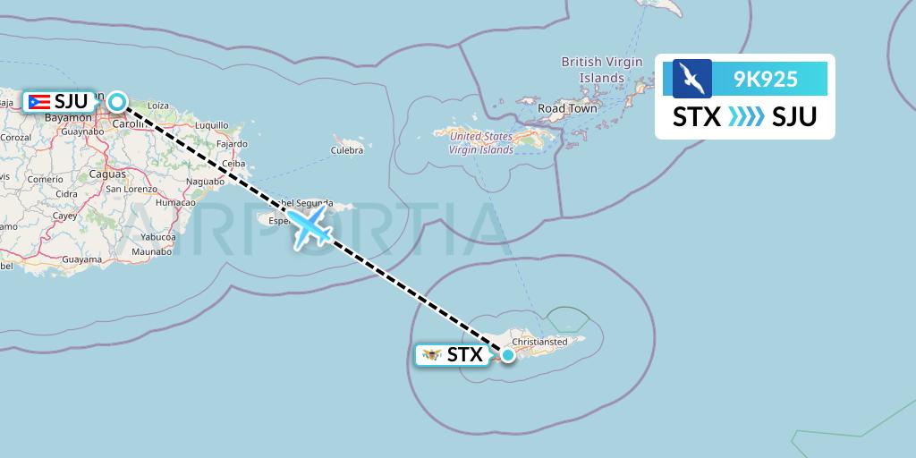 9K925 Cape Air Flight Map: St. Croix to San Juan