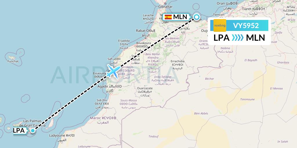 VY5952 Vueling Flight Map: Las Palmas to Melilla