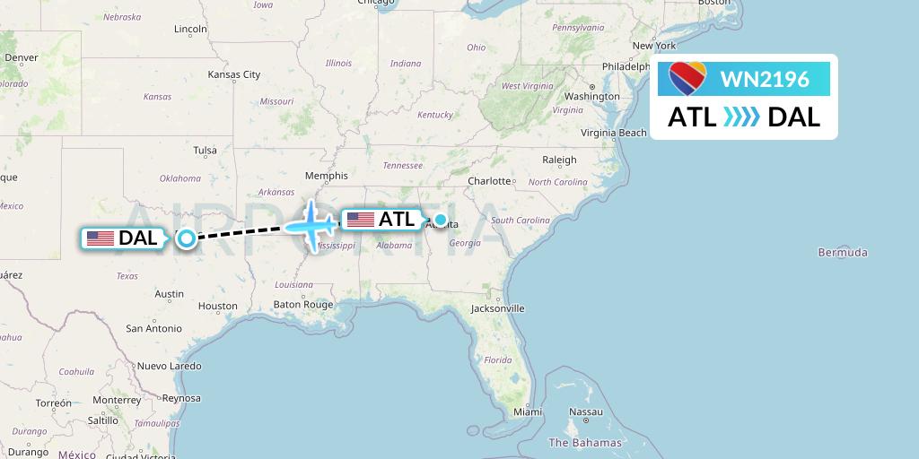 WN2196 Southwest Airlines Flight Map: Atlanta to Dallas