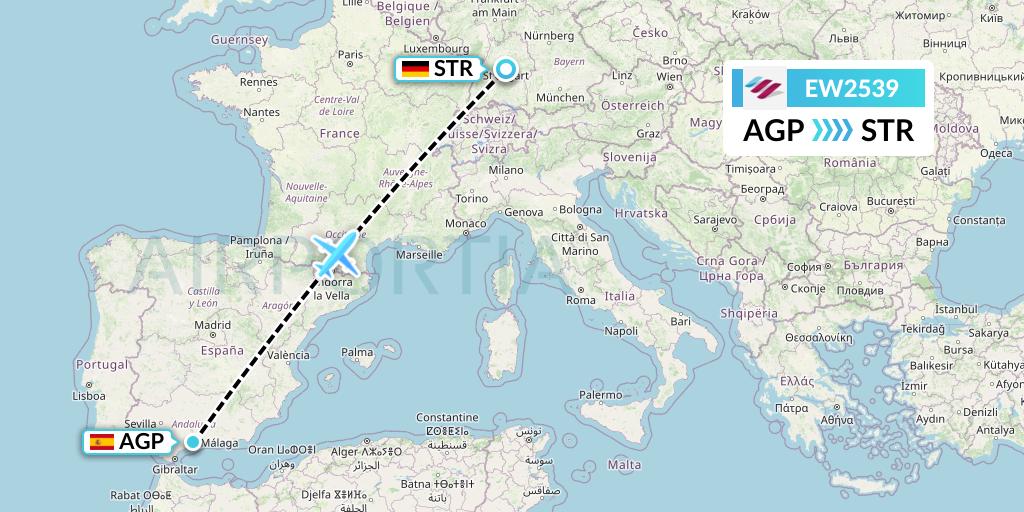 EW2539 Eurowings Flight Map: Malaga to Stuttgart