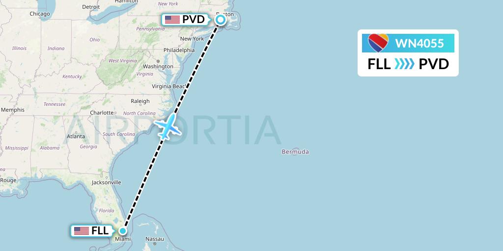 WN4055 Southwest Airlines Flight Map: Fort Lauderdale to Providence