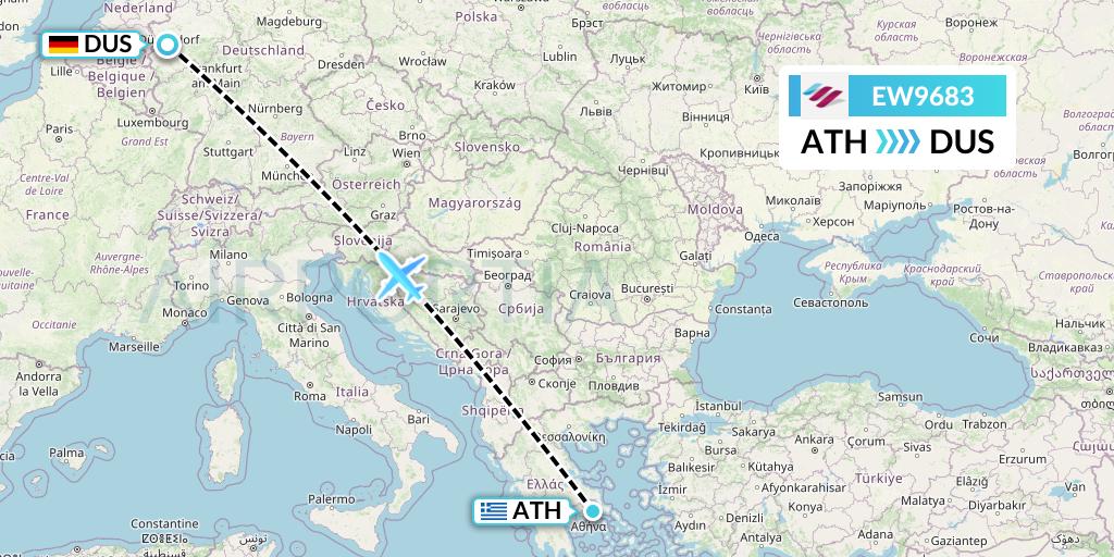 EW9683 Eurowings Flight Map: Athens to Dusseldorf