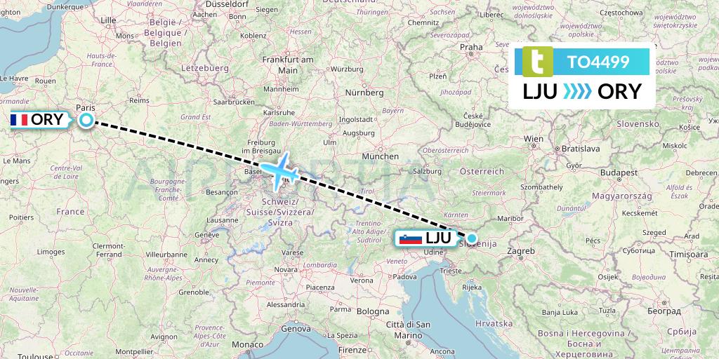 TO4499 Transavia France Flight Map: Ljubljana to Paris