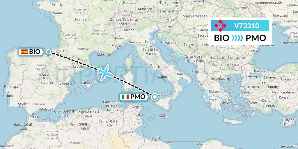 V73310 Volotea Flight Map: Bilbao to Palermo