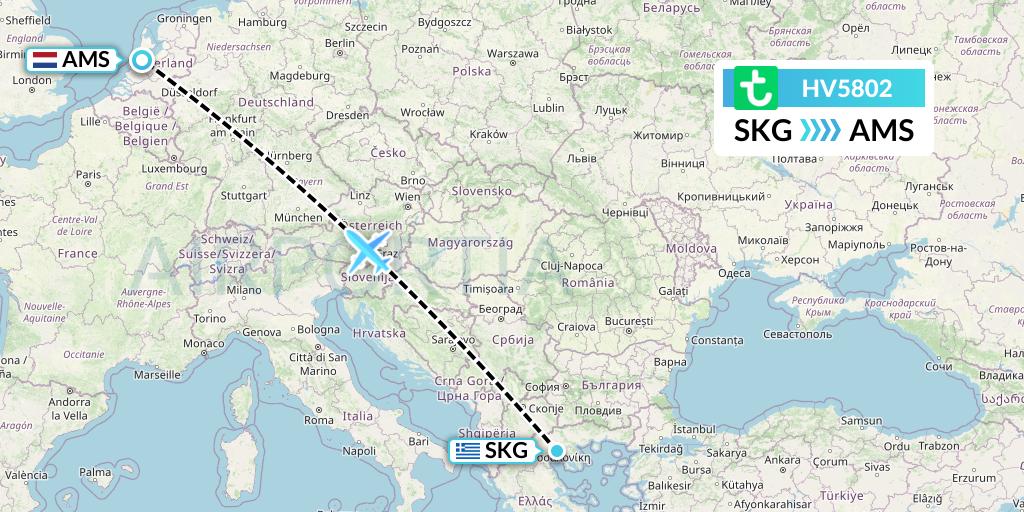 HV5802 Transavia Flight Map: Thessaloniki to Amsterdam