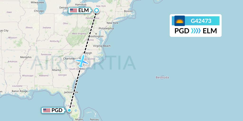 G42473 Allegiant Air Flight Map: Punta Gorda to Elmira