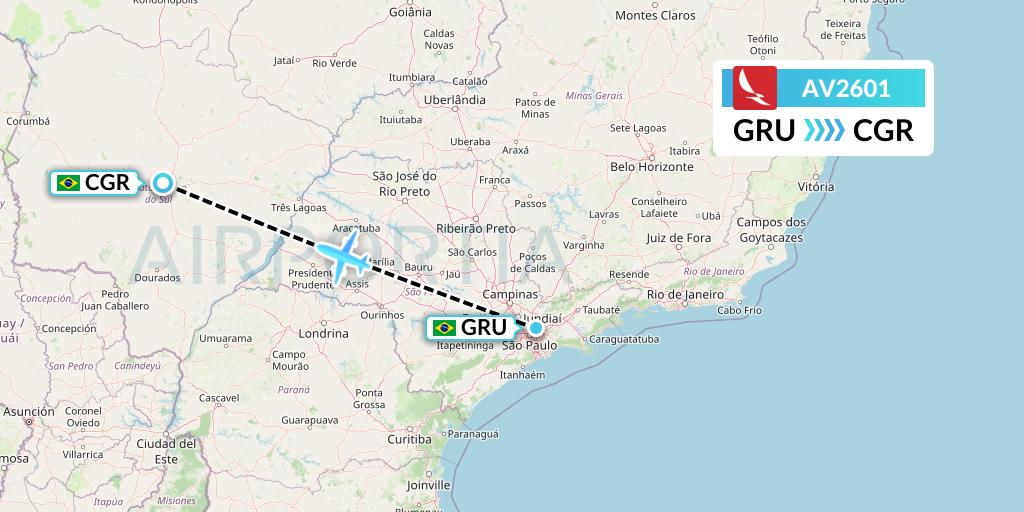 AV2601 Avianca Flight Map: Sao Paulo to Campo Grande