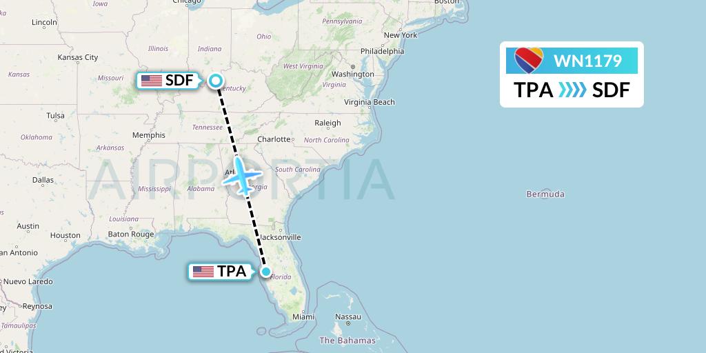 WN1179 Southwest Airlines Flight Map: Tampa to Louisville