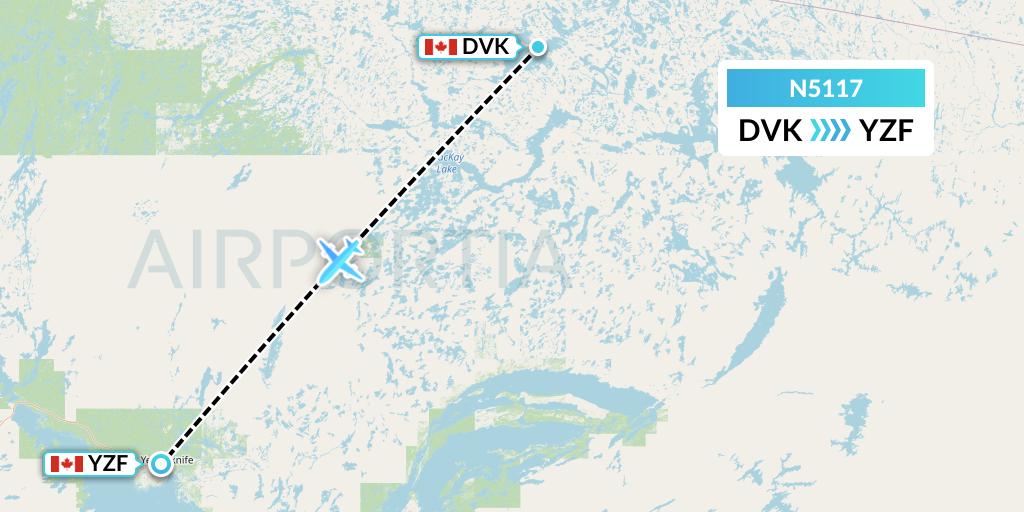 N5117 Nolinor Aviation Flight Map: Diavik to Yellowknife