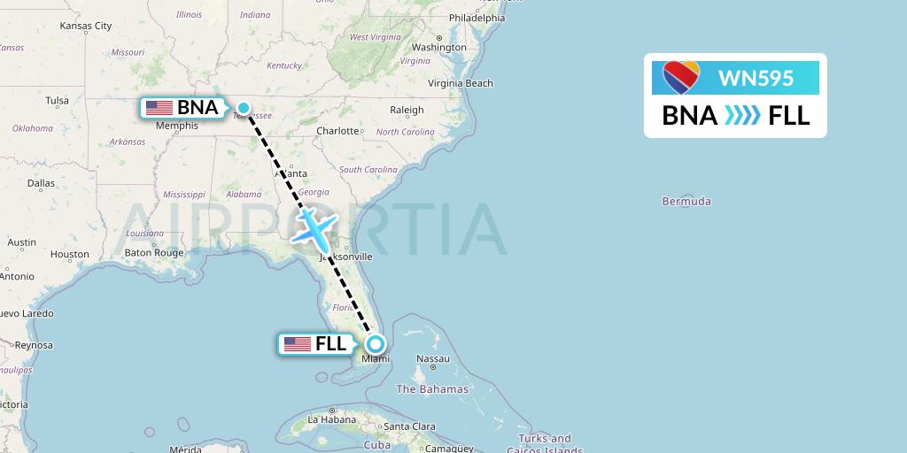 WN595 Southwest Airlines Flight Map: Nashville to Fort Lauderdale