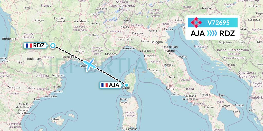 V72695 Volotea Flight Map: Ajaccio to Rodez