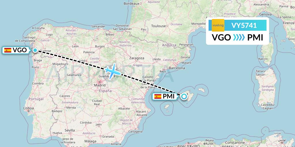 VY5741 Vueling Flight Map: Vigo to Palma de Mallorca