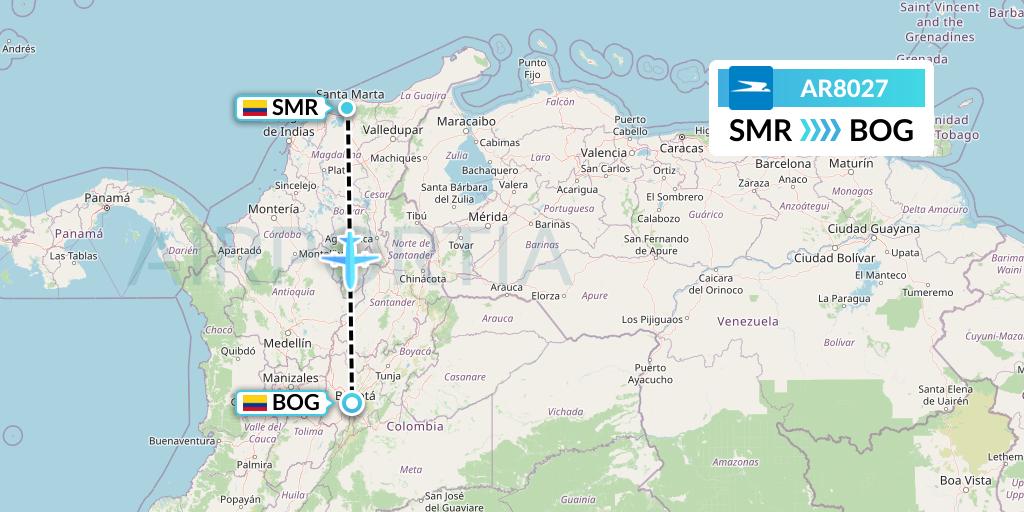 AR8027 Aerolineas Argentinas Flight Map: Santa Marta to Bogota