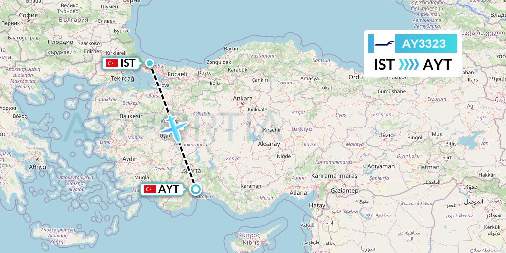 AY3323 Finnair Flight Map: Istanbul to Antalya
