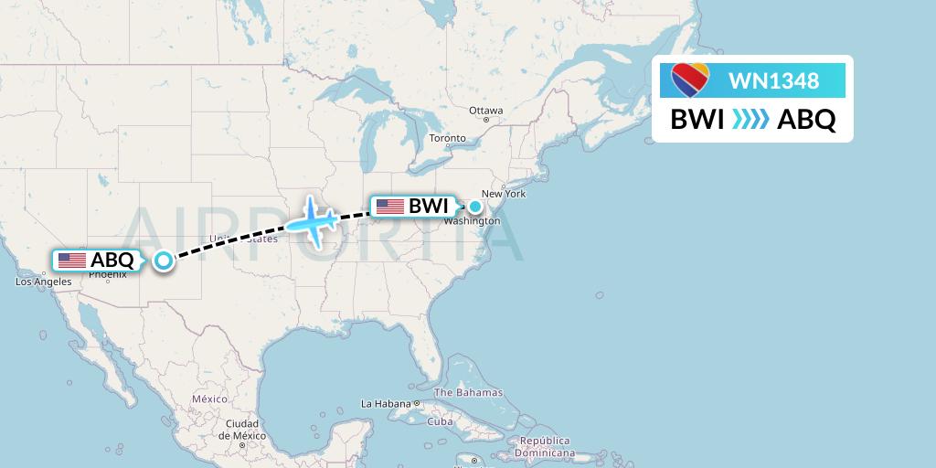WN1348 Southwest Airlines Flight Map: Baltimore to Albuquerque
