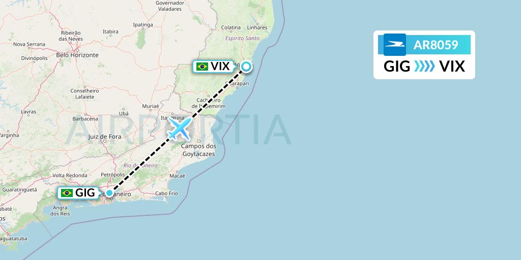 AR8059 Aerolineas Argentinas Flight Map: Rio de Janeiro to Vitoria