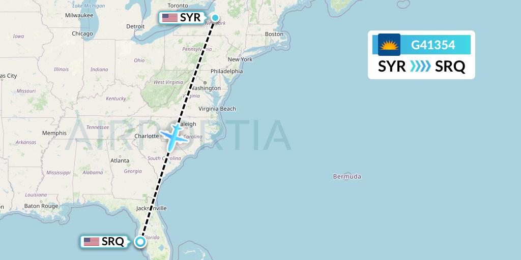 G41354 Allegiant Air Flight Map: Syracuse to Sarasota