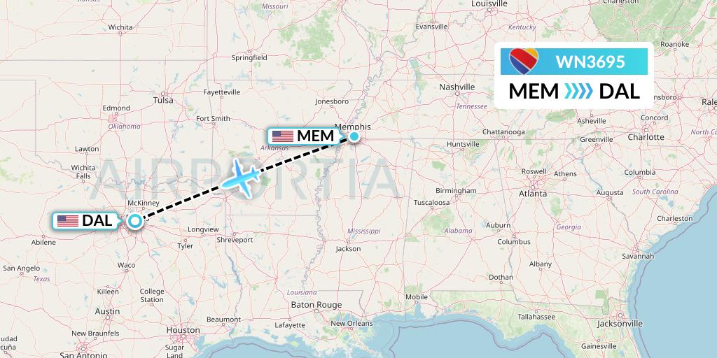 WN3695 Southwest Airlines Flight Map: Memphis to Dallas