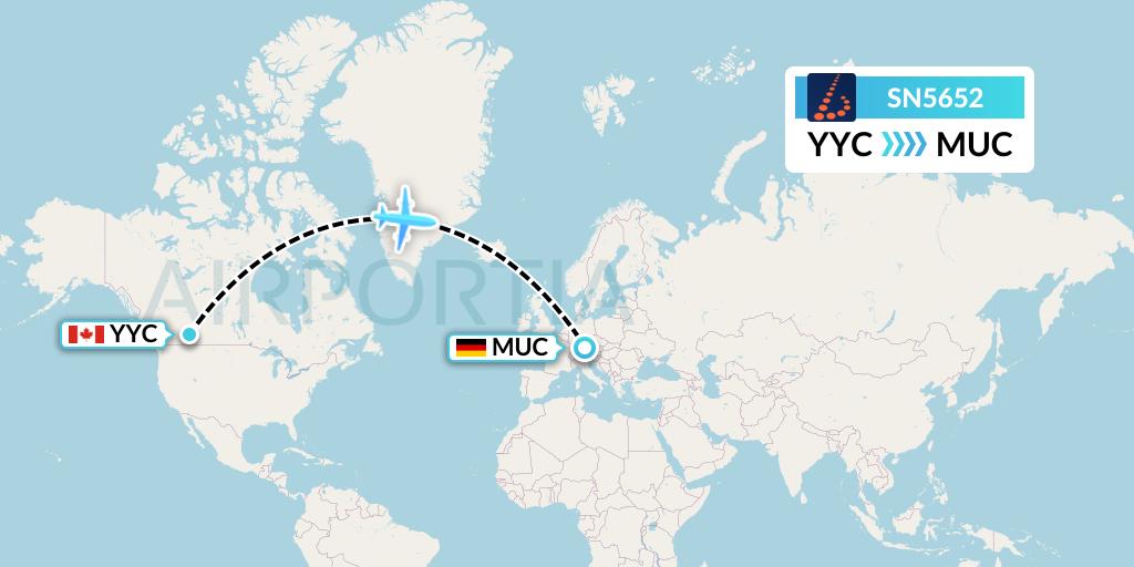 SN5652 Brussels Airlines Flight Map: Calgary to Munich