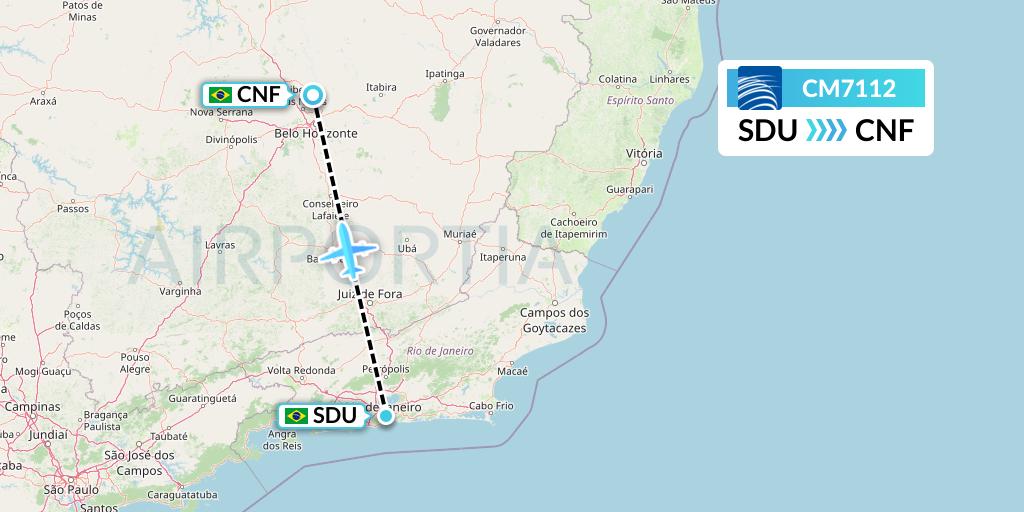 CM7112 Copa Airlines Flight Map: Rio de Janeiro to Belo Horizonte