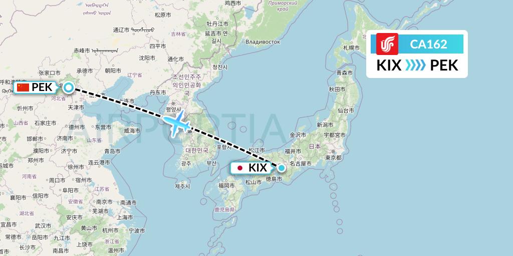 CA162 Air China Flight Map: Osaka to Beijing