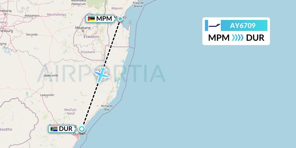 AY6709 Finnair Flight Map: Maputo to Durban
