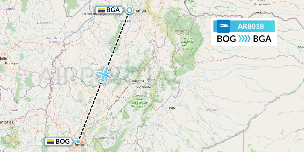 AR8018 Aerolineas Argentinas Flight Map: Bogota to Bucaramanga