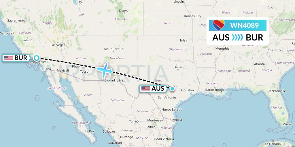WN4089 Southwest Airlines Flight Map: Austin to Burbank