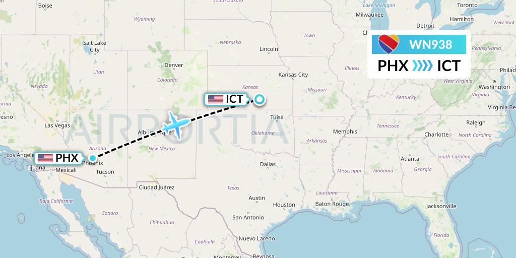 WN938 Southwest Airlines Flight Map: Phoenix to Wichita