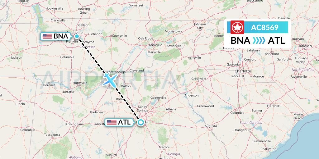 AC8569 Air Canada Flight Map: Nashville to Atlanta