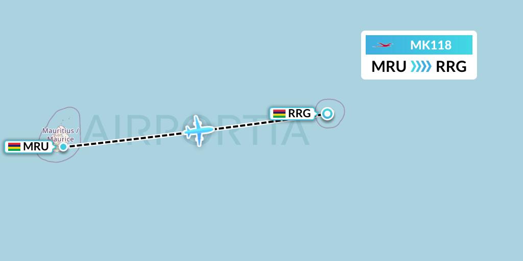 MK118 Air Mauritius Flight Map: Port Louis to Port Mathurin
