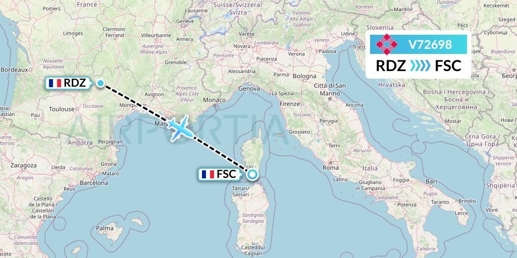 V72698 Volotea Flight Map: Rodez to Figari