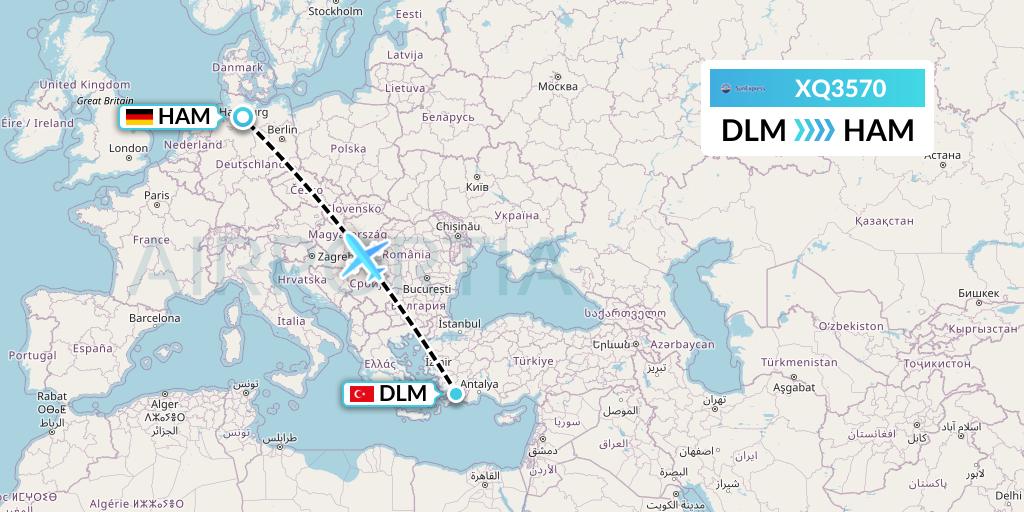 XQ3570 SunExpress Flight Map: Dalaman to Hamburg