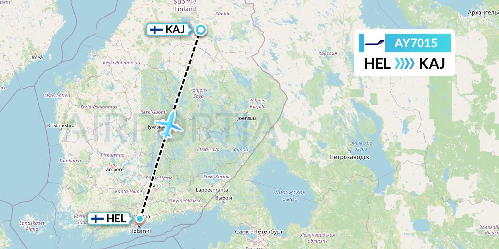AY7015 Finnair Flight Map: Helsinki to Kajaani