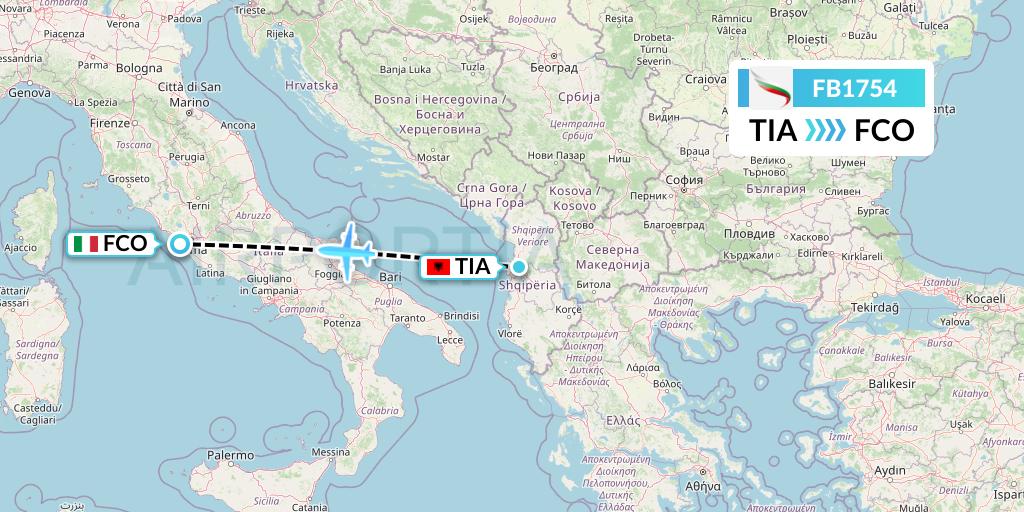 FB1754 Bulgaria Air Flight Map: Tirana to Rome