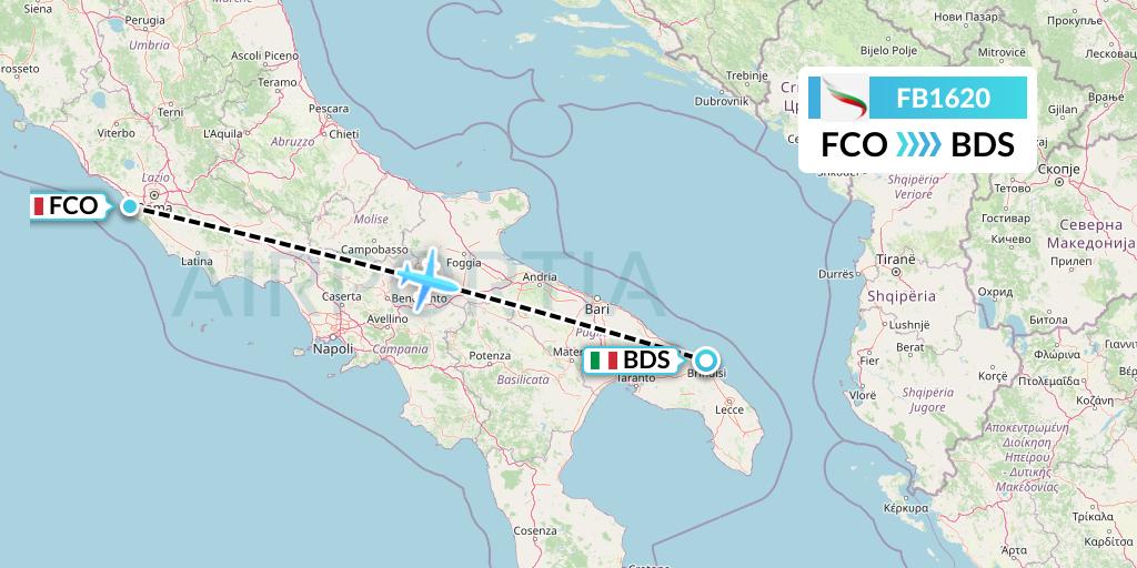 FB1620 Bulgaria Air Flight Map: Rome to Brindisi
