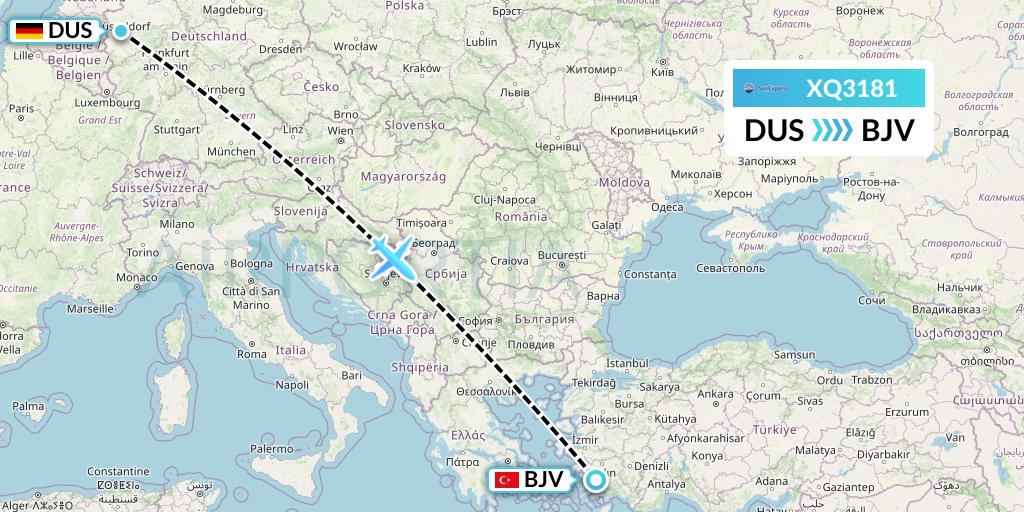 XQ3181 SunExpress Flight Map: Dusseldorf to Bodrum
