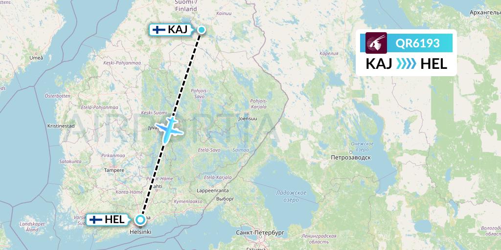 QR6193 Qatar Airways Flight Map: Kajaani to Helsinki