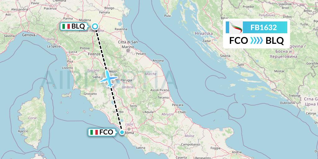 FB1632 Bulgaria Air Flight Map: Rome to Bologna