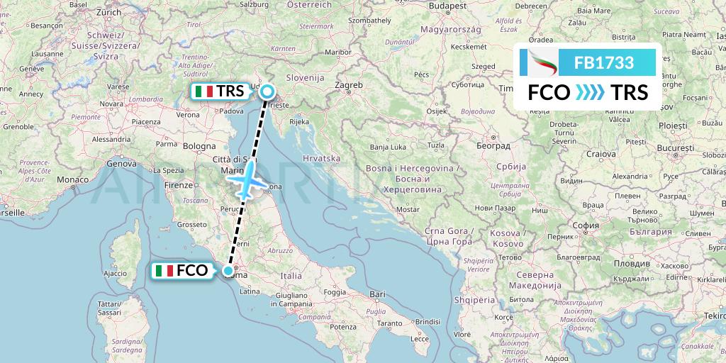 FB1733 Bulgaria Air Flight Map: Rome to Trieste