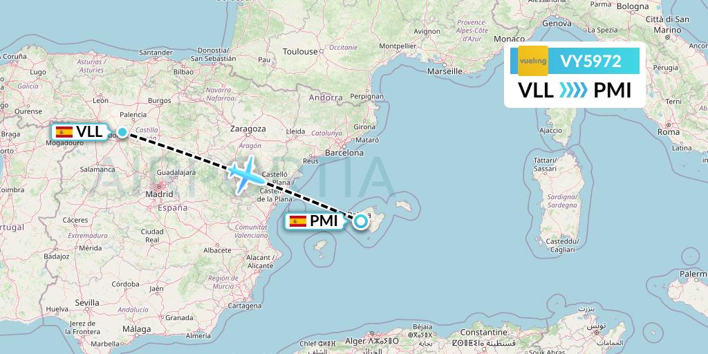 VY5972 Vueling Flight Map: Valladolid to Palma de Mallorca