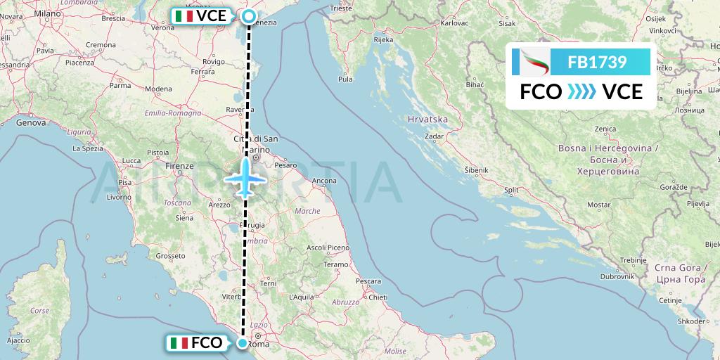 FB1739 Bulgaria Air Flight Map: Rome to Venice