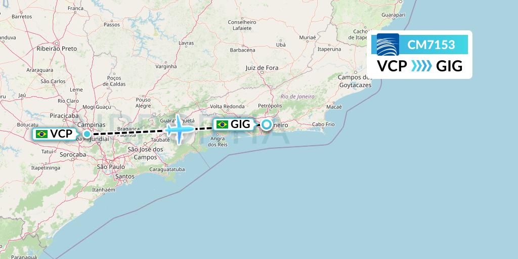 CM7153 Copa Airlines Flight Map: Campinas to Rio de Janeiro