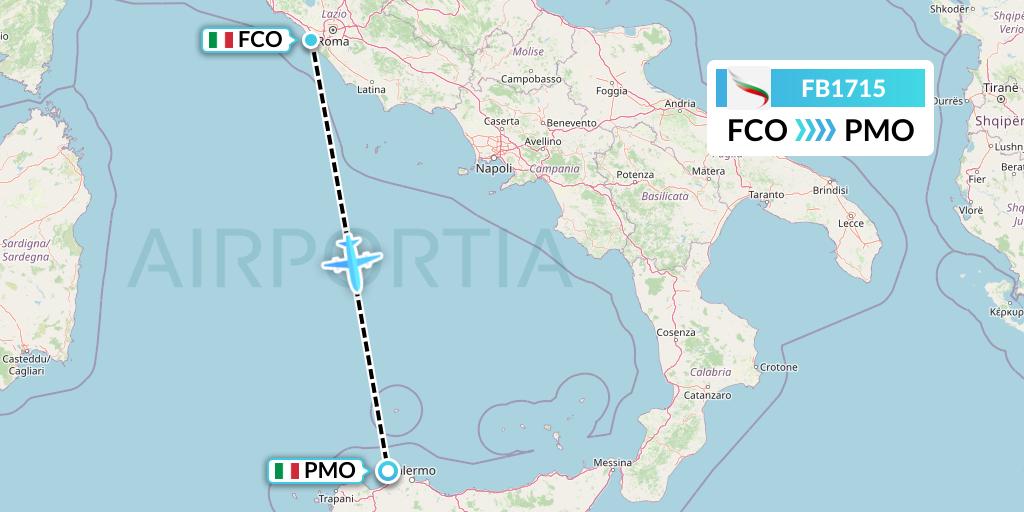 FB1715 Bulgaria Air Flight Map: Rome to Palermo