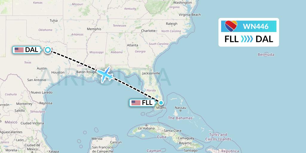WN446 Southwest Airlines Flight Map: Fort Lauderdale to Dallas