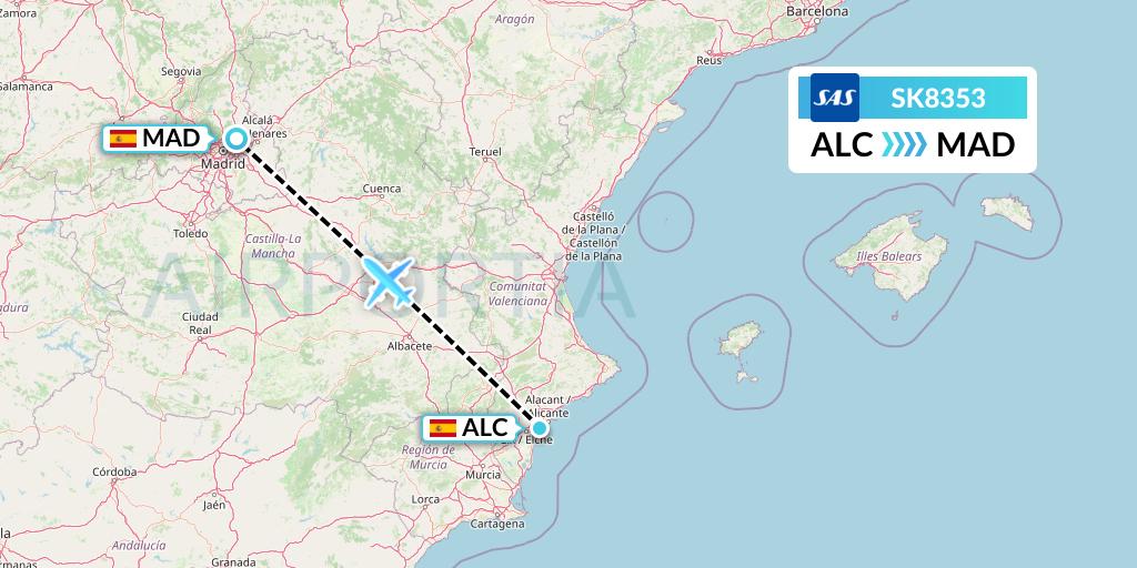 SK8353 SAS Flight Map: Alicante to Madrid