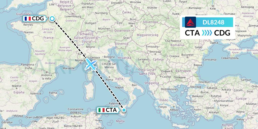DL8248 Delta Air Lines Flight Map: Catania to Paris