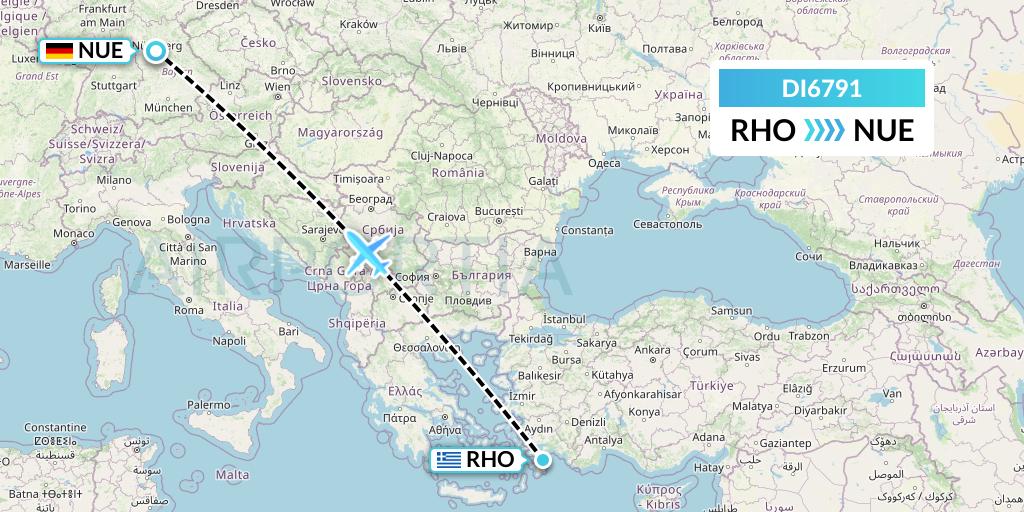 DI6791 Marabu Airlines Flight Map: Rhodes to Nurnberg