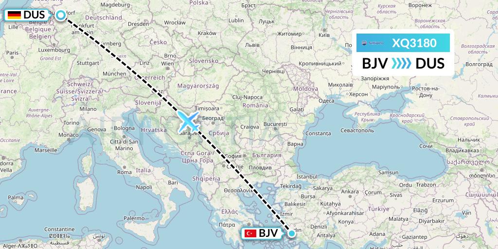 XQ3180 SunExpress Flight Map: Bodrum to Dusseldorf