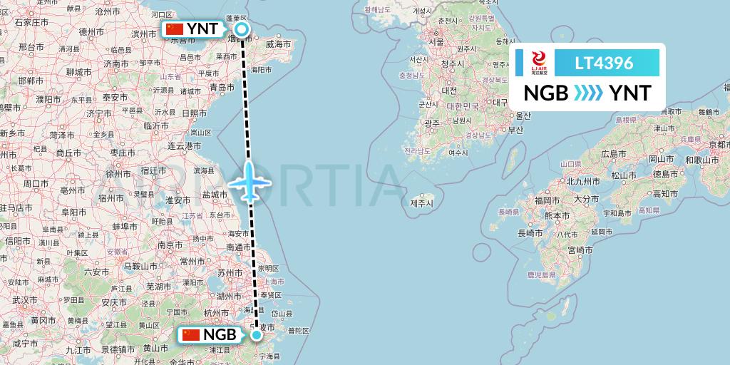 LT4396 LongJiang Airlines Flight Map: Ningbo to Yantai